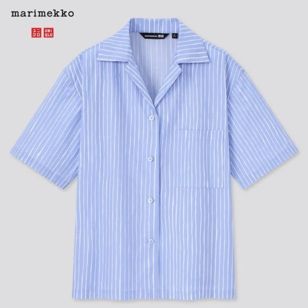Marimekko Uniqlo 2021 Striped Blue White Oversized Shirt